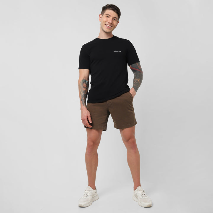 Stretch Short 7" Cocoa full body on model