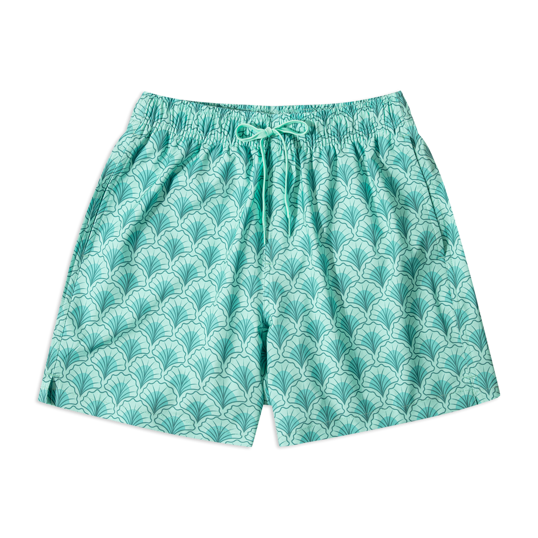 Stretch Swim 5.5" Shell front with elastic waistband, light mint drawstring, and side seam pockets