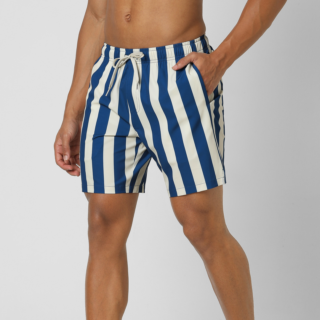 Stretch Swim 7" Nantucket Stripe side on model