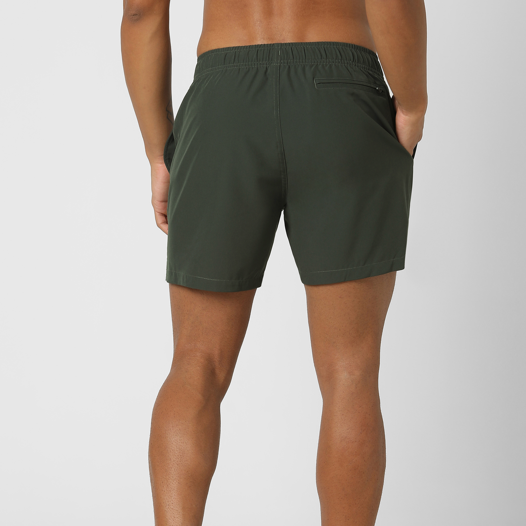 Stretch Swim Solid 5.5" Military Green back on model