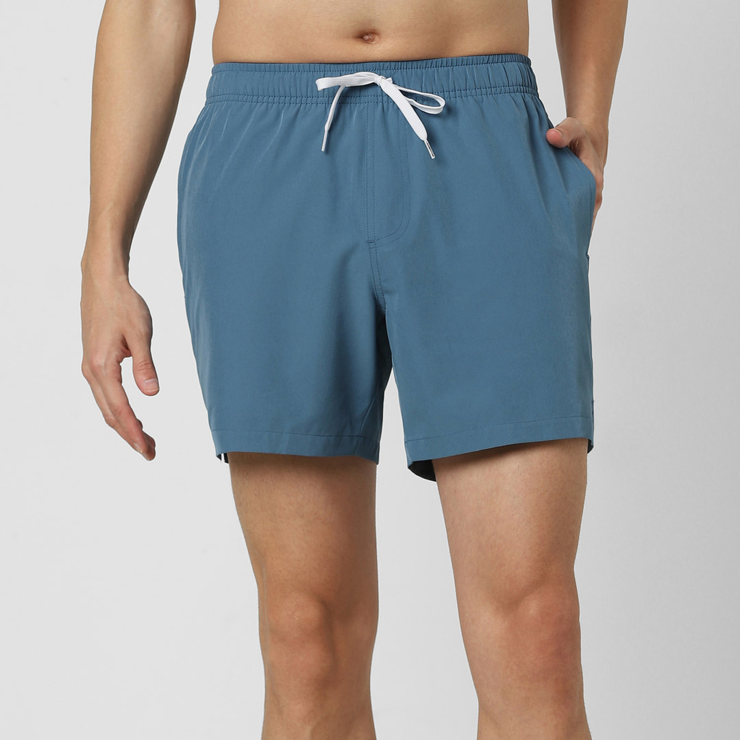 Stretch Swim Solid 5.5" Steel Blue front on model