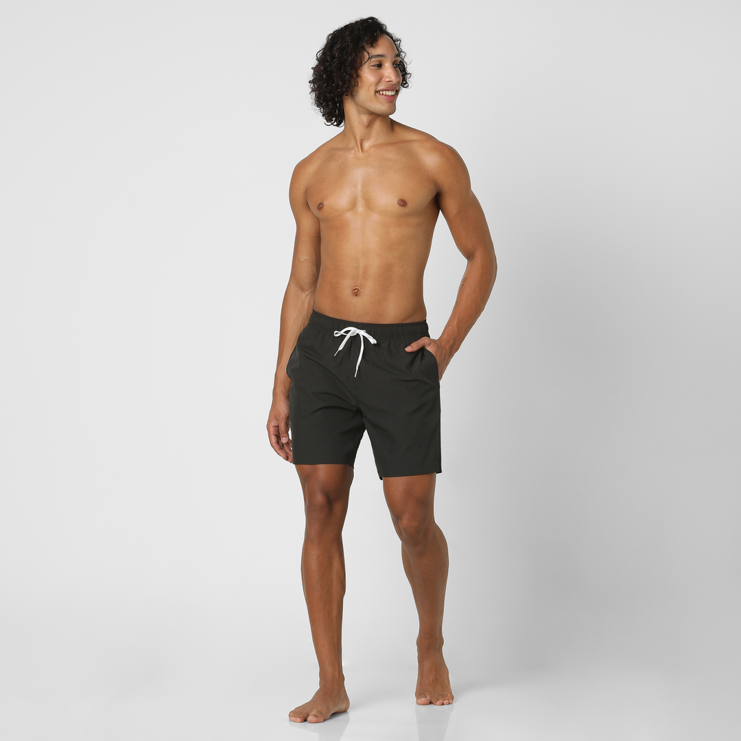 Stretch Swim Solid 5.5" Black full body on model