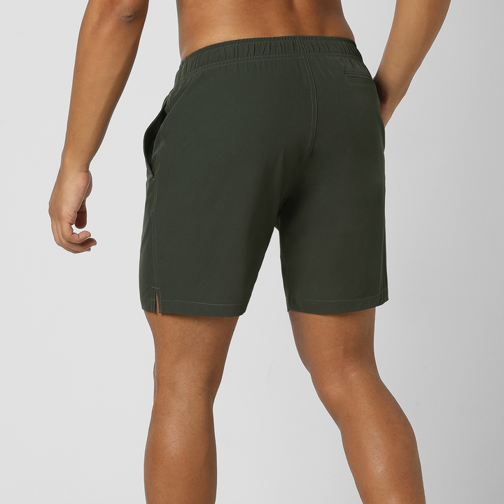 Stretch Swim Solid 7" Military Green back on model
