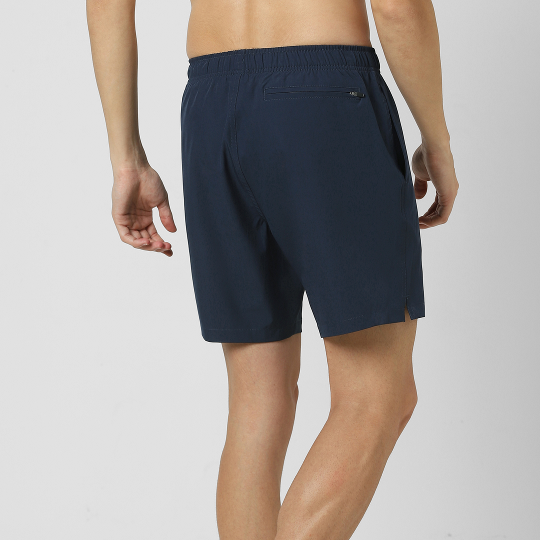 Stretch Swim Solid 7" Navy back on model