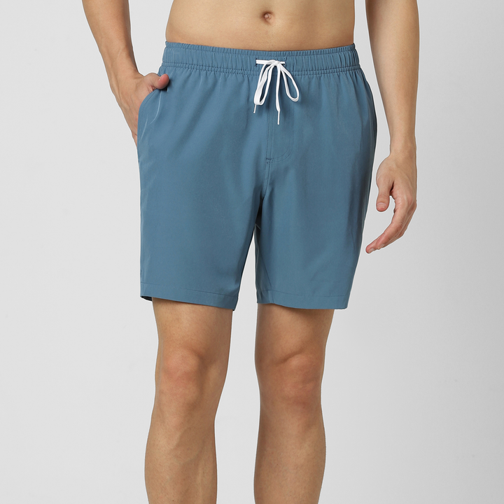 Stretch Swim Solid 7" Steel Blue front on model