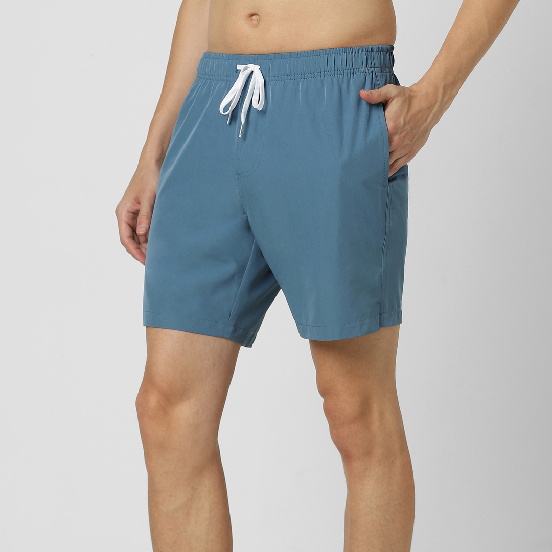 Stretch Swim Solid 7" Steel Blue side on model