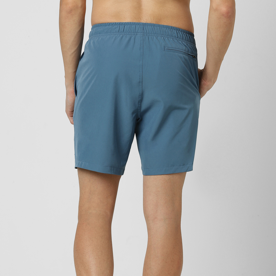 Stretch Swim Solid 7" Steel Blue back on model