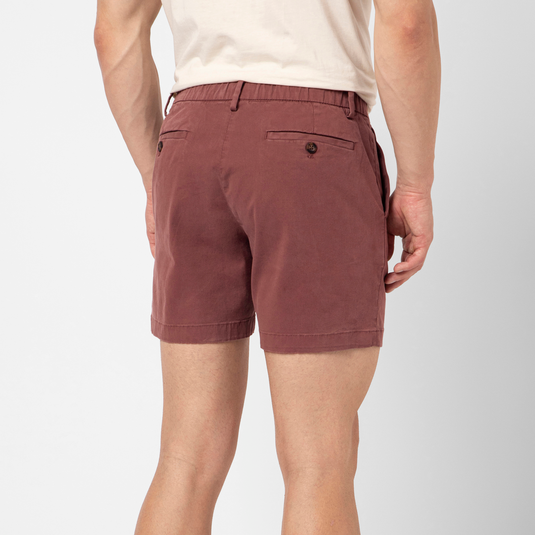 Stretch Chino Short 5 Deep Mauve back on model