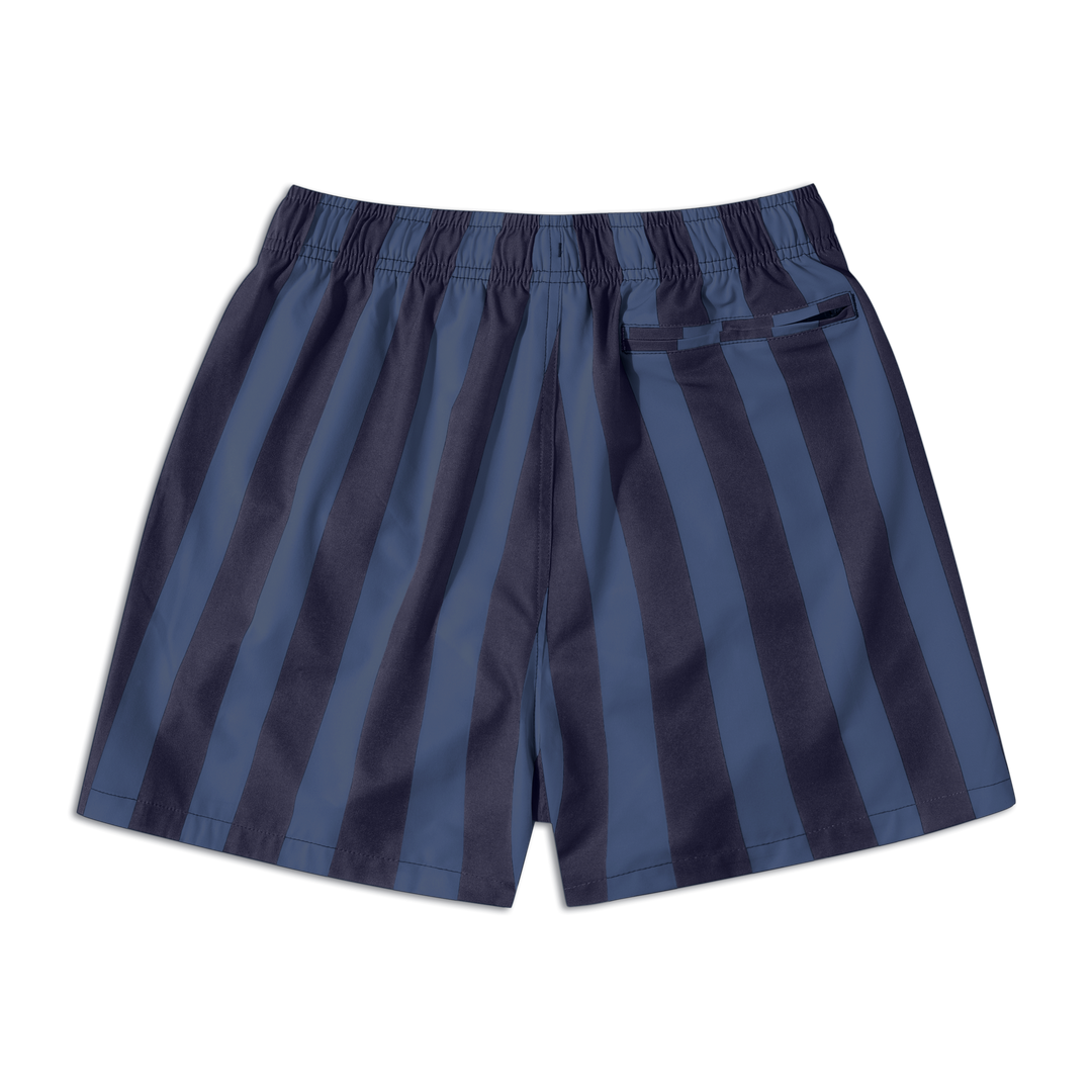 Stretch Swim 5.5" Midnight Stripe back with elastic waistband and right zipper pocket