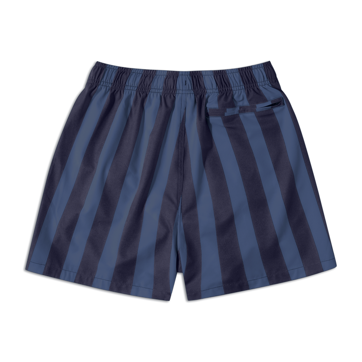 Stretch Swim 5.5" Midnight Stripe back with elastic waistband and right zipper pocket