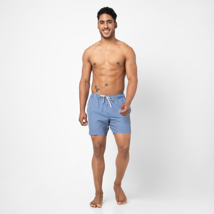 Stretch Swim 5.5" Pier Stripe full body on model