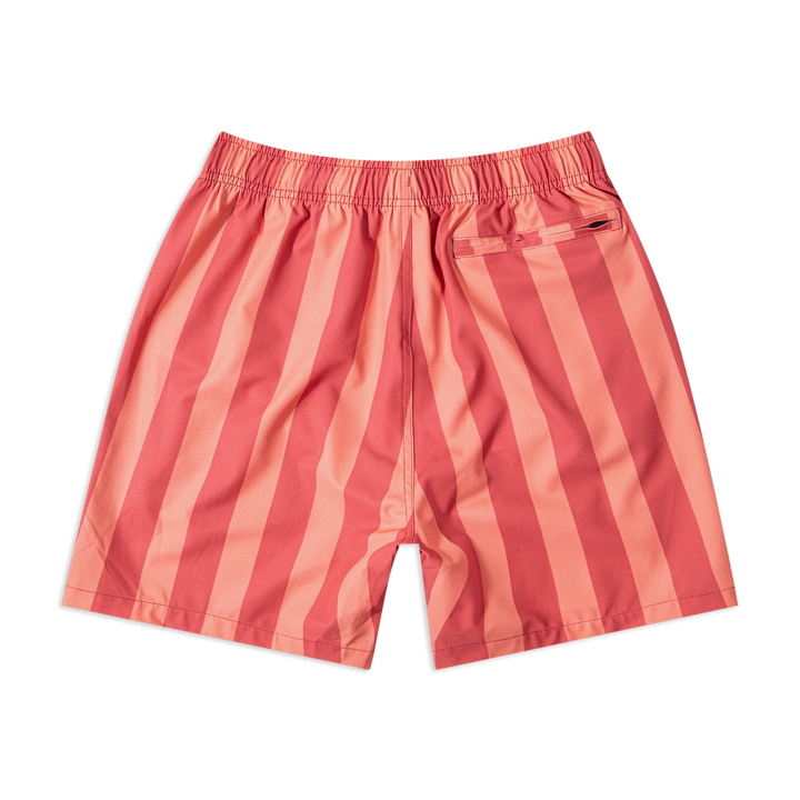 Stretch Swim 7" Salmon Stripe back with elastic waistband and back right zipper pocket