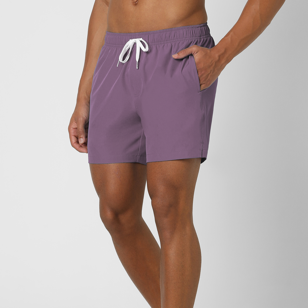 Stretch Swim Solid 5" Dark Purple side on model
