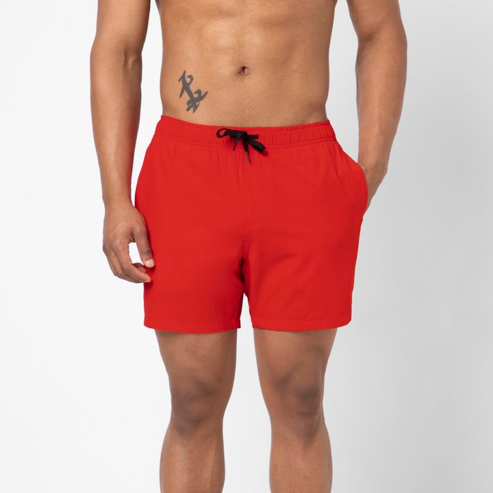 Stretch Swim Solid 5.5" Red front on model