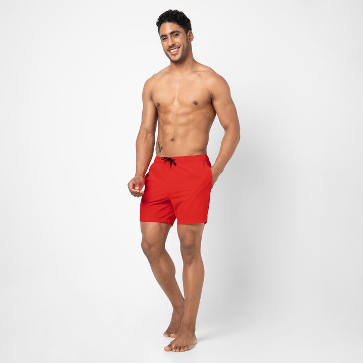 Stretch Swim Solid 5.5" Red full body on model