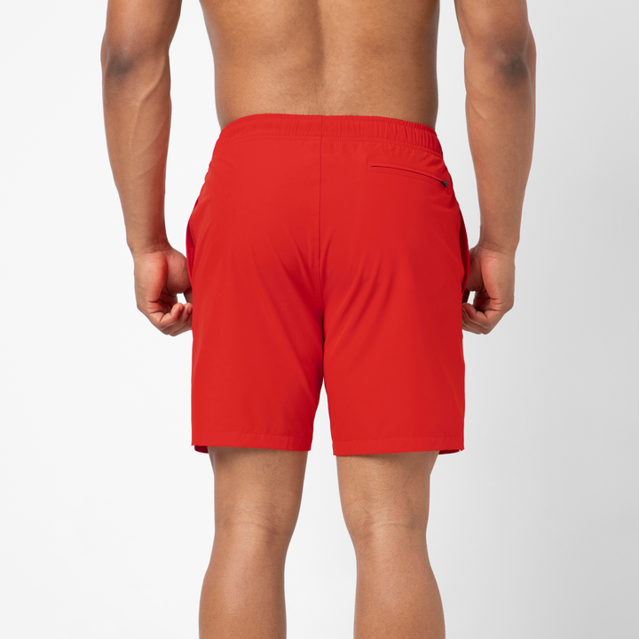 Stretch Swim Solid 7" Red back on model