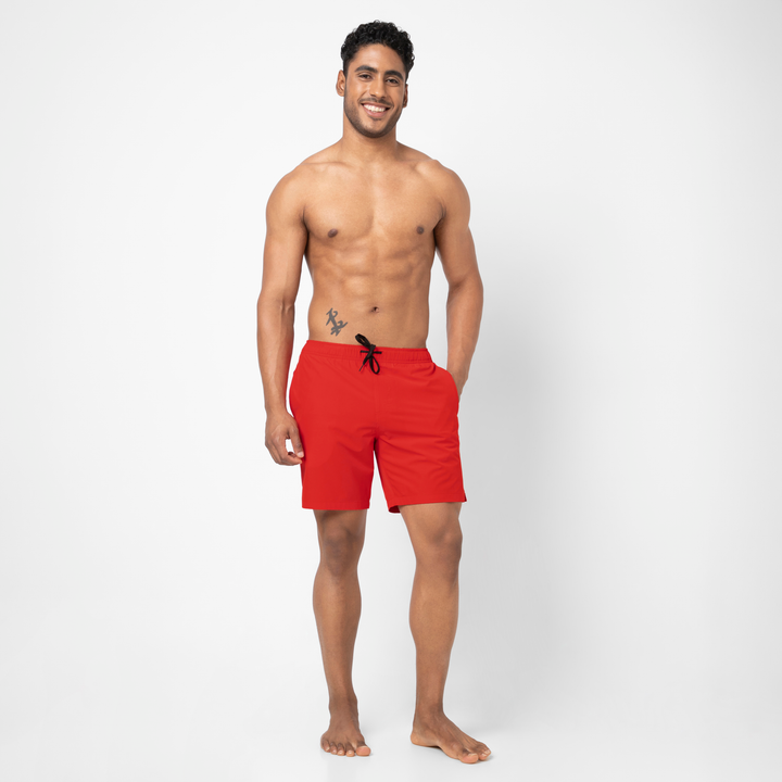 Stretch Swim Solid 7" Red full body on model