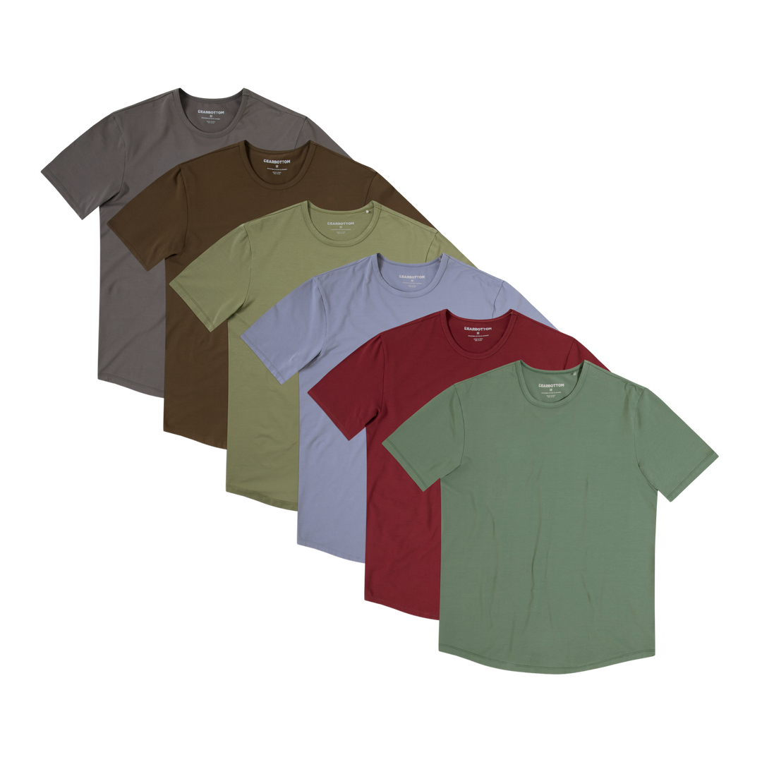 Supima Curved Tee 6 Pack - Dark Sage, Brick, Flint, Fern, Bark, Dark Grey