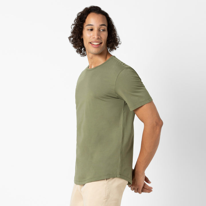 Supima Curved Tee Fern side on model