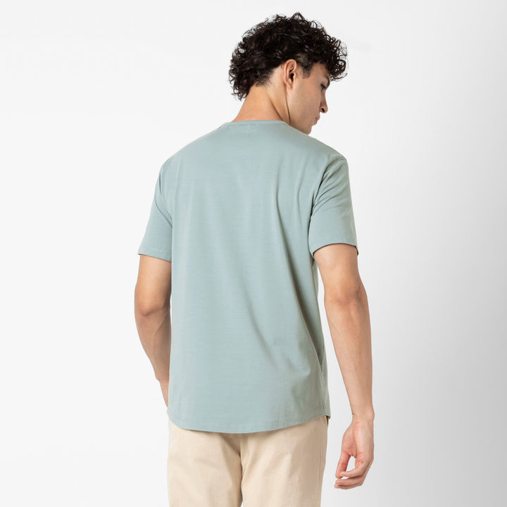 Supima Curved Tee Shark back on model