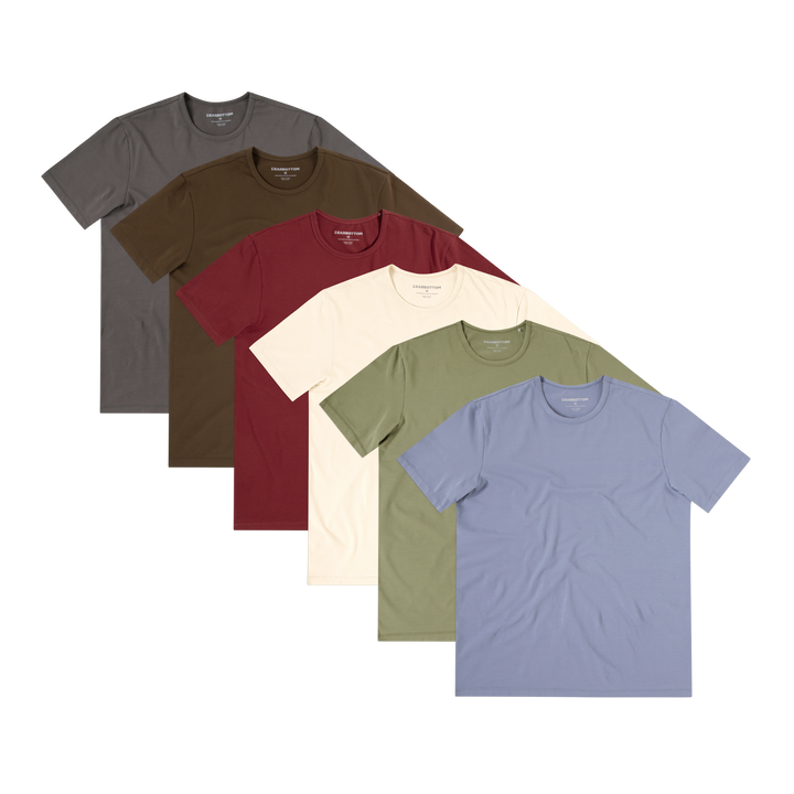 Supima Curved Tee 6 Pack - Flint, Fern, Ecru, Brick, Bark, Dark Grey