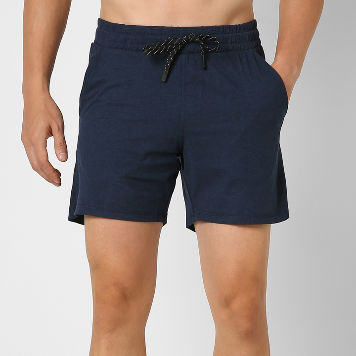 Tech Short 5" Navy front on model