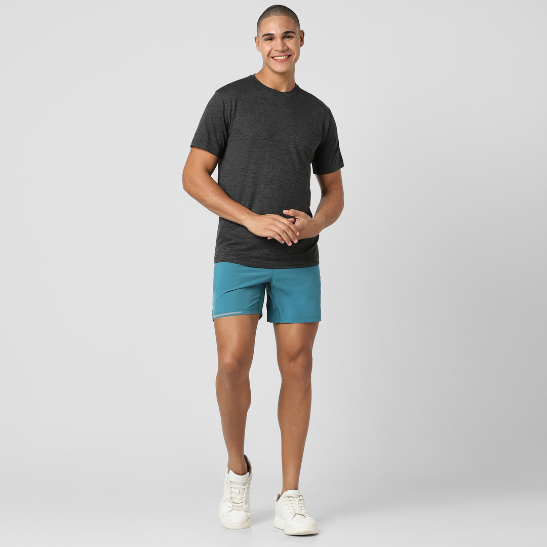 Short Sleeve Tech Tee Coal full body on model