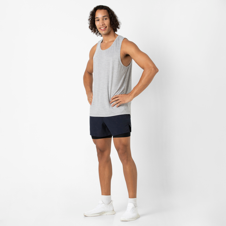 Track Short Lined 4.5" Navy full body on model