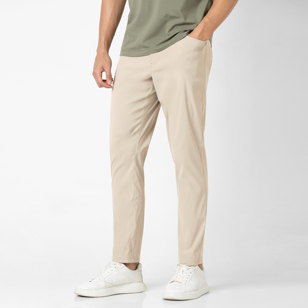 Transit 5 Pocket Pant Khaki 30" side on model