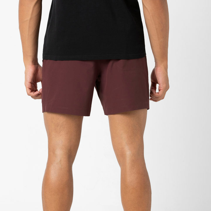 Trek Ripstop Short 5 Wine back on model