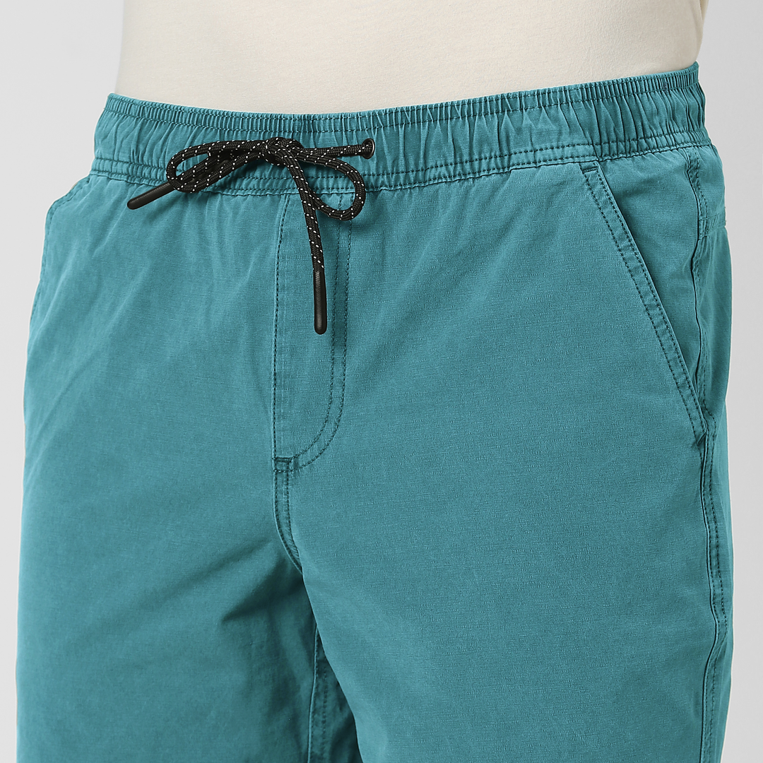 Volley Short 5 Bright Ocean close up front on model