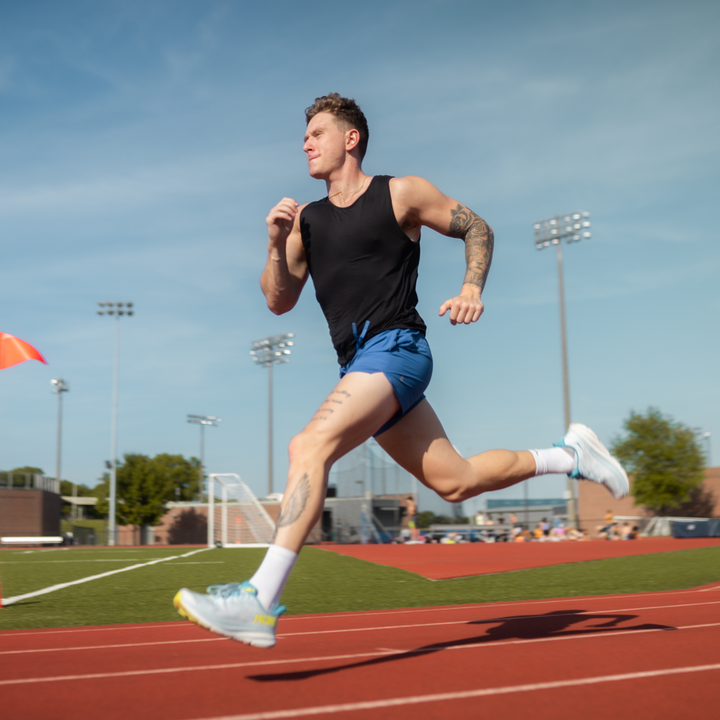 Field Short Lined Bright Blue on running model
