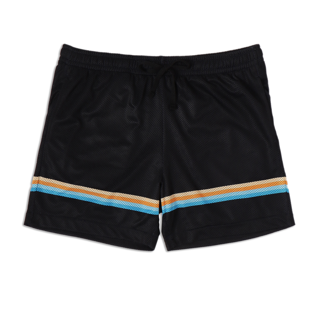 Mesh Short 5.5" Retro with elastic waistband, two side seam pockets, and black drawstring