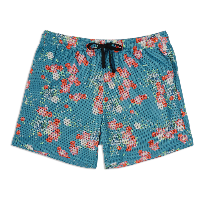 Mesh Short 5.5" Spring with elastic waistband, two side seam pockets, and black drawstring