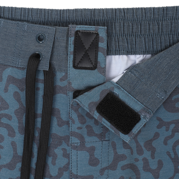 Board Short 8" Marsh close up of hook and loop fastener on waistband