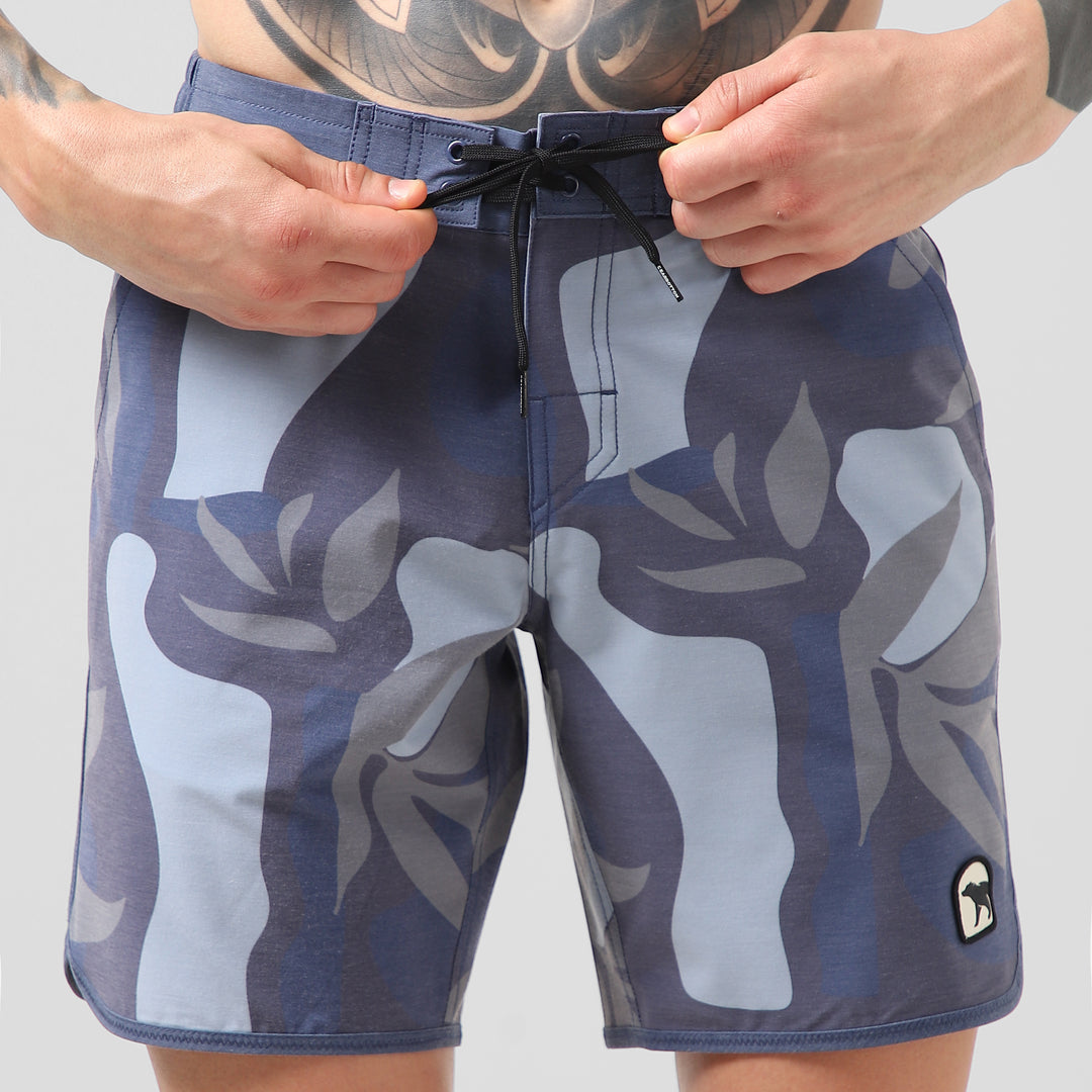 Board Short 8" Tropics front on model tying drawstring