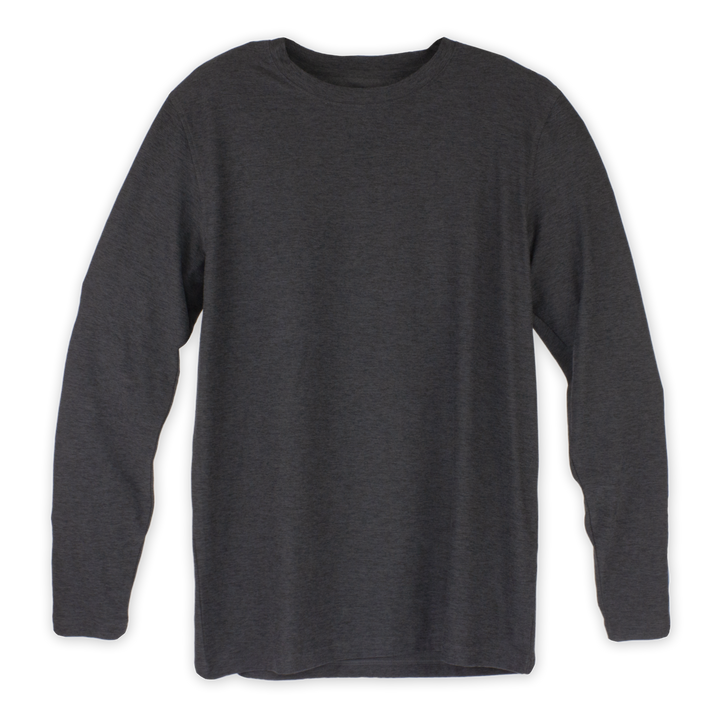 Long Sleeve Tech Tee Coal grey front with crewneck and heathered color