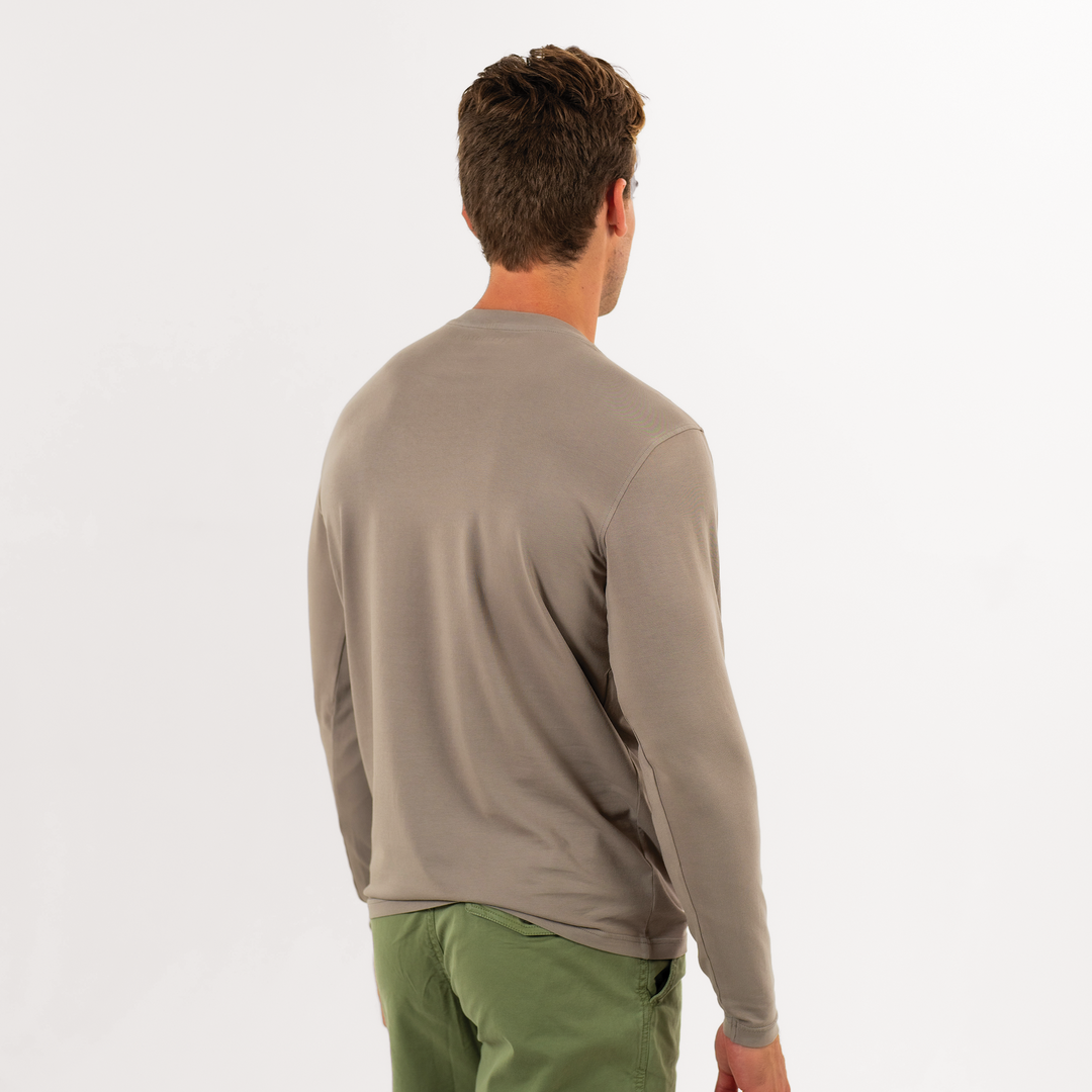 Natural Dye Logo Long Sleeve Tee in Mud brown back on model