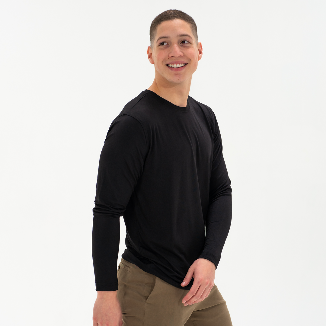 Long Sleeve Tech Tee Solid Black side on model