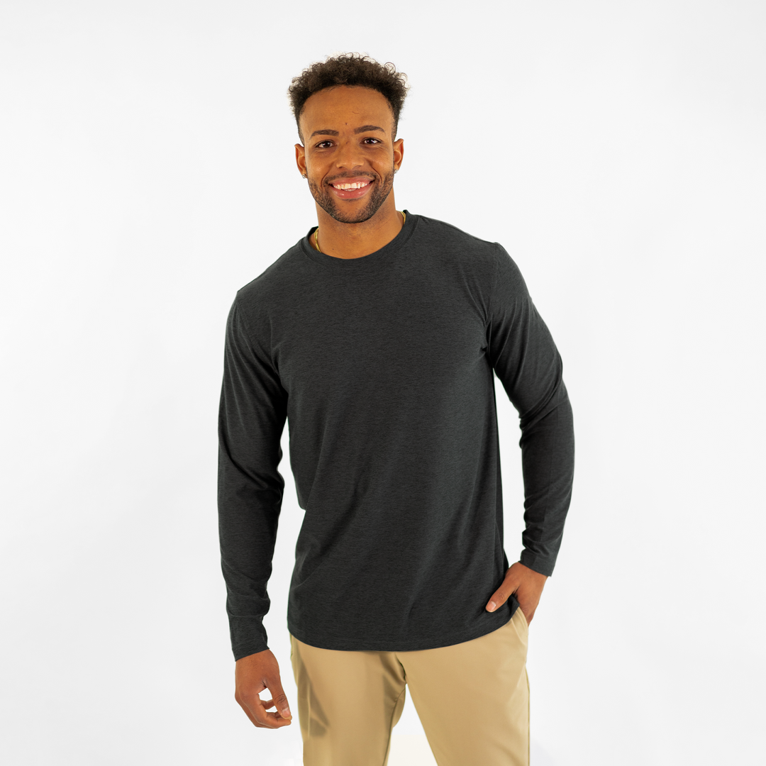 Long Sleeve Tech Tee Coal front on model