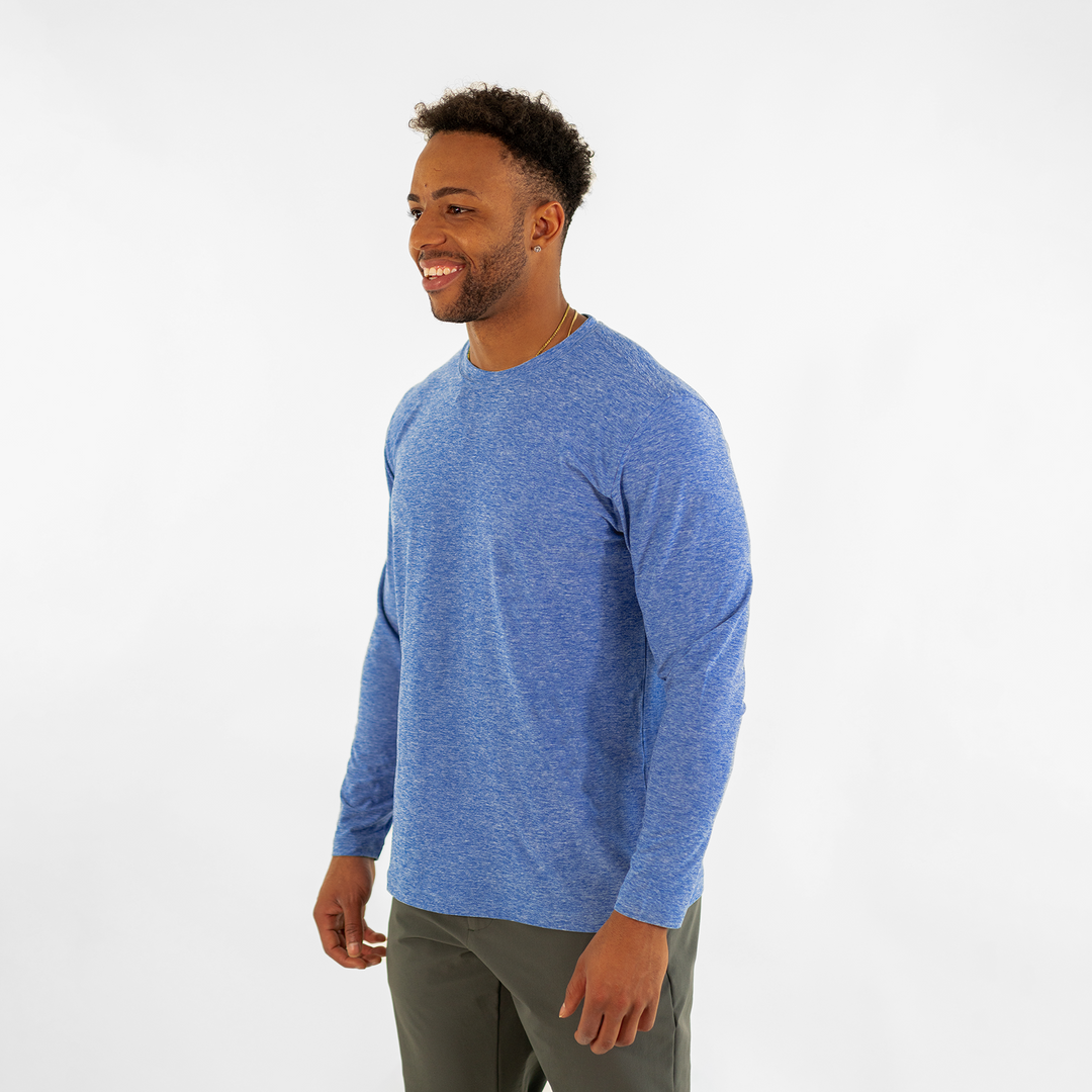 Long Sleeve Tech Tee Cobalt side on model