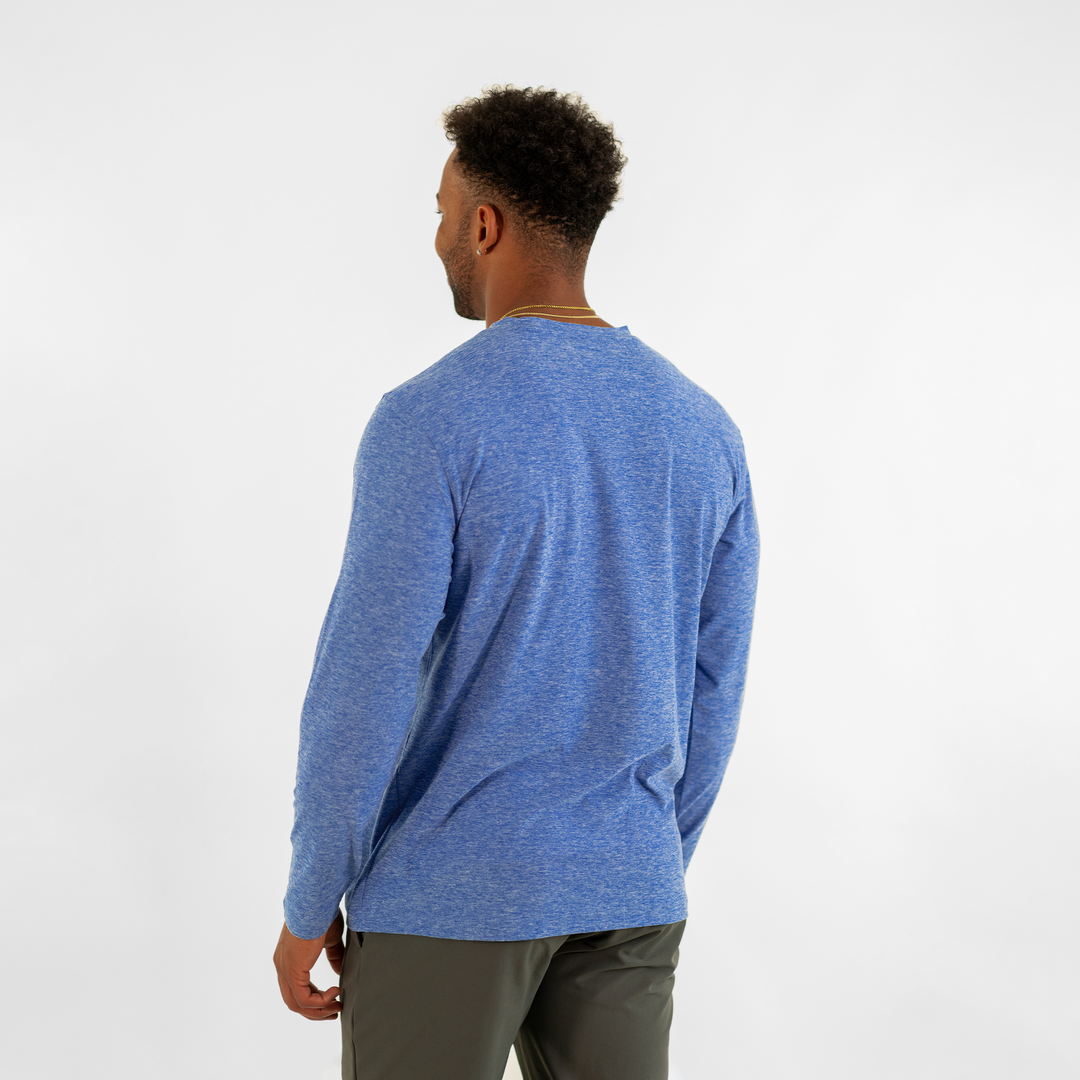 Long Sleeve Tech Tee Cobalt back on model