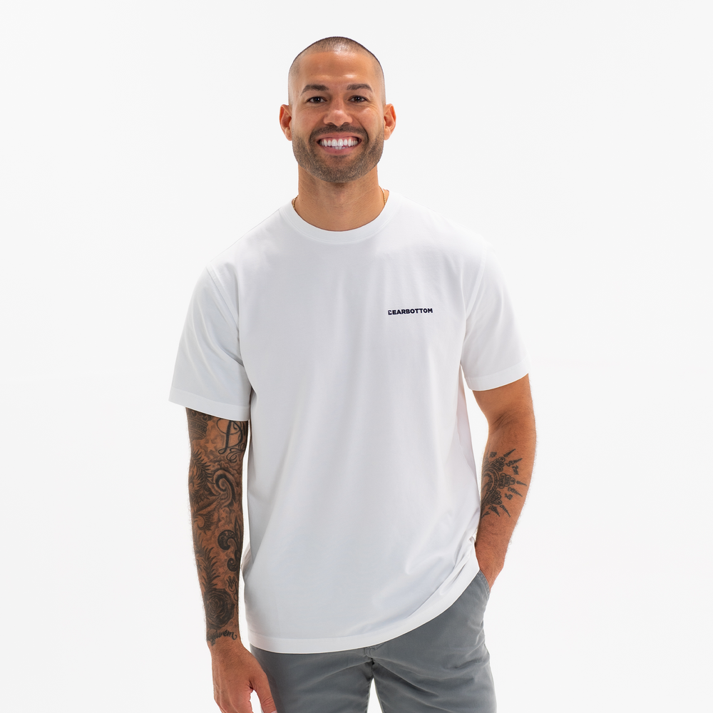 Natural Dye Logo Tee White front on model